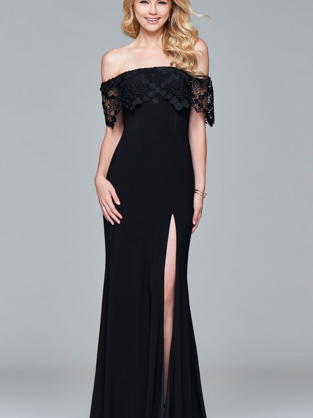 Faviana Black Lace Off-Shoulder Evening Gown (US 4)
